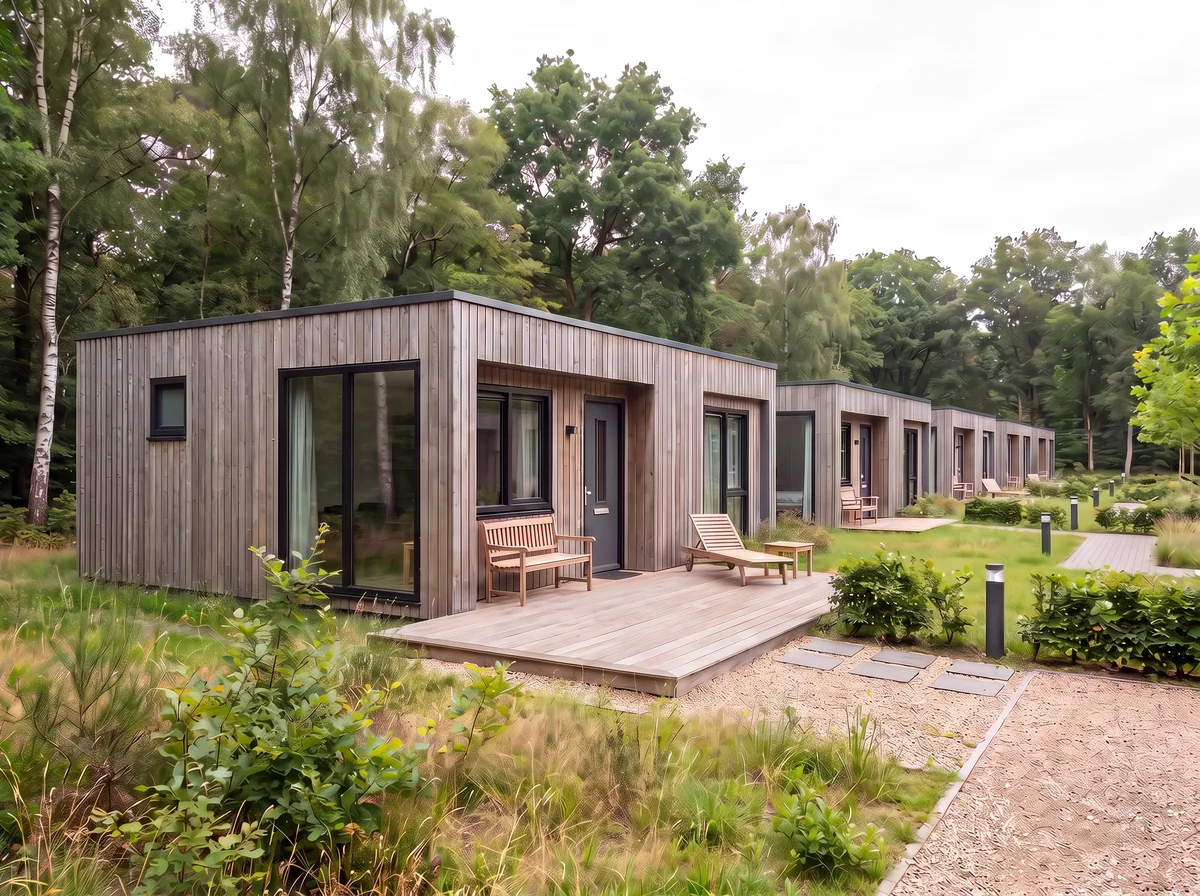 Recreatiewoning van 13 bij 3 meter aan het water met houten vlonder